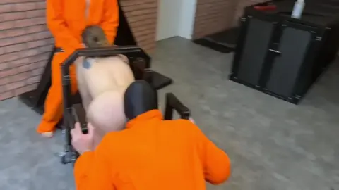 MistressKarino Submissive Slut Fucked by 2 Prisoners in Spit Roast